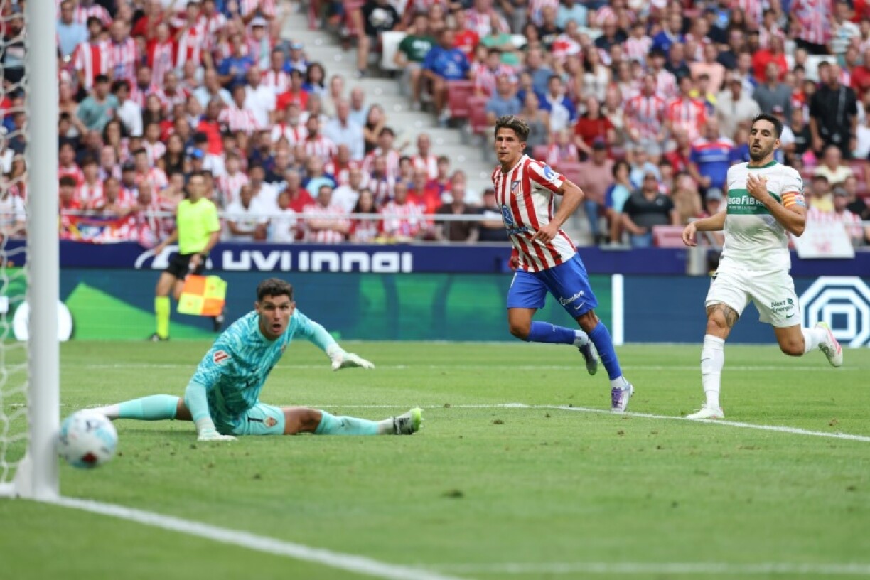 Atletico Madrid's Giuliano Simeone strikes the woodwork on another frustrating night for Diego Simeone's side
