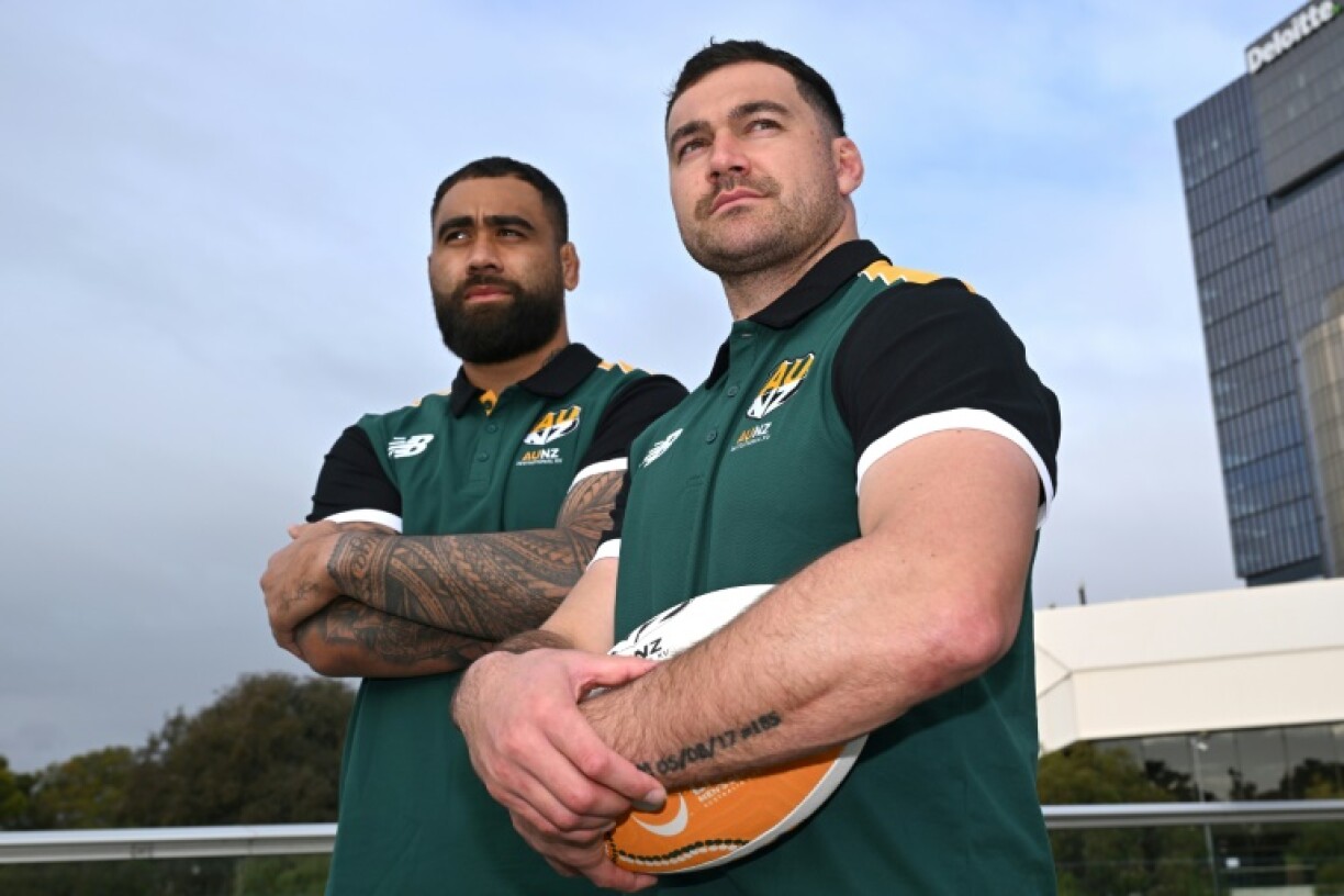 Co-captains of the Australia and New Zealand Invitational XV, David Havili (right) and Lukhan Salakaia-Loto (left) in Adelaide