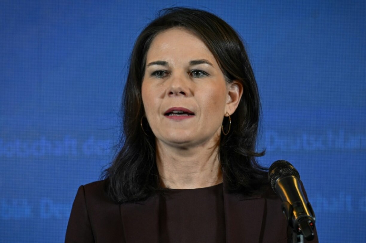 Annalena Baerbock addressed journalists after meeting China's Foreign Minister Wang Yi in Beijing on Monday