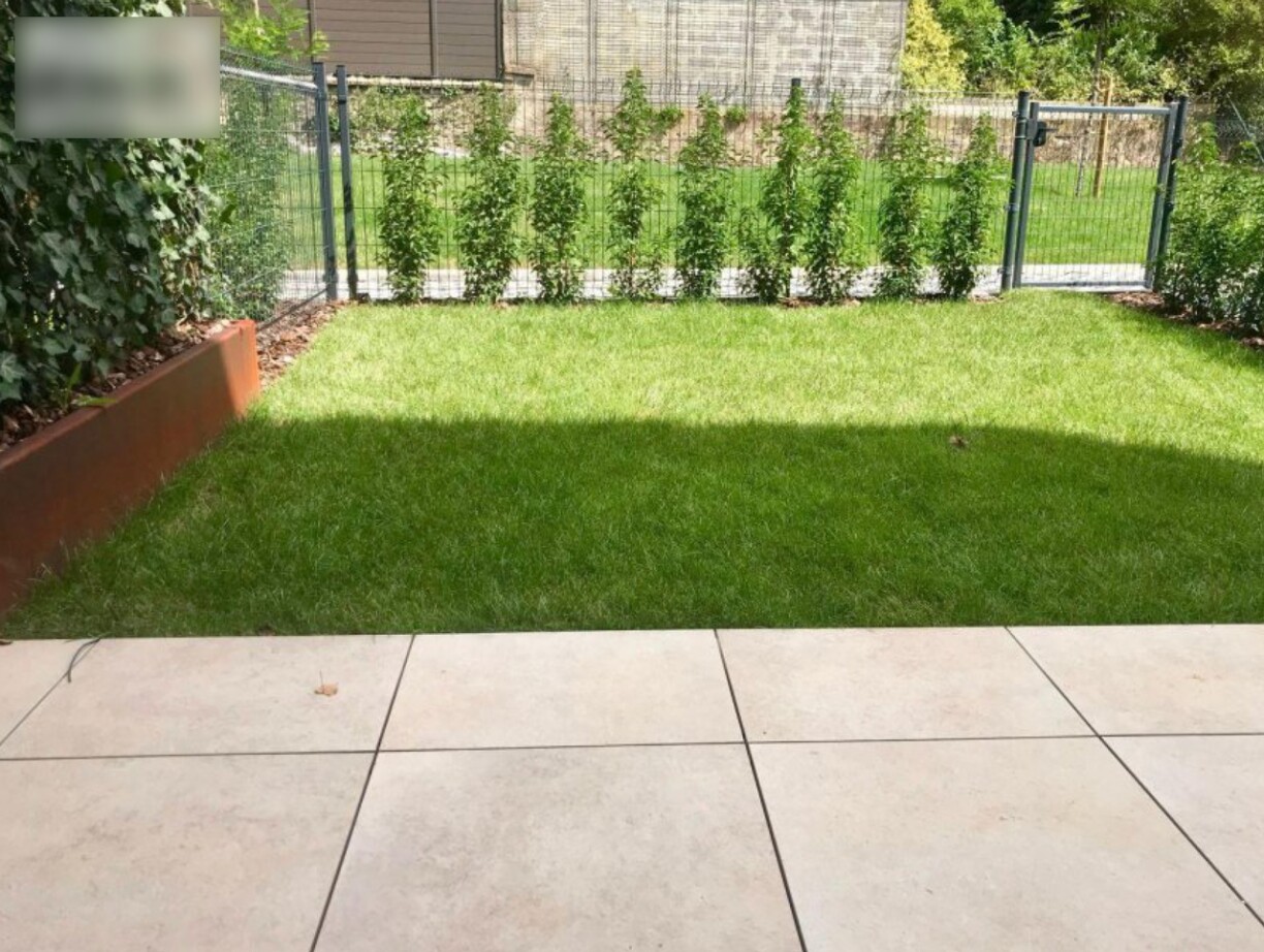 The small terrace and garden of the studio...worth the exorbitant cost?
