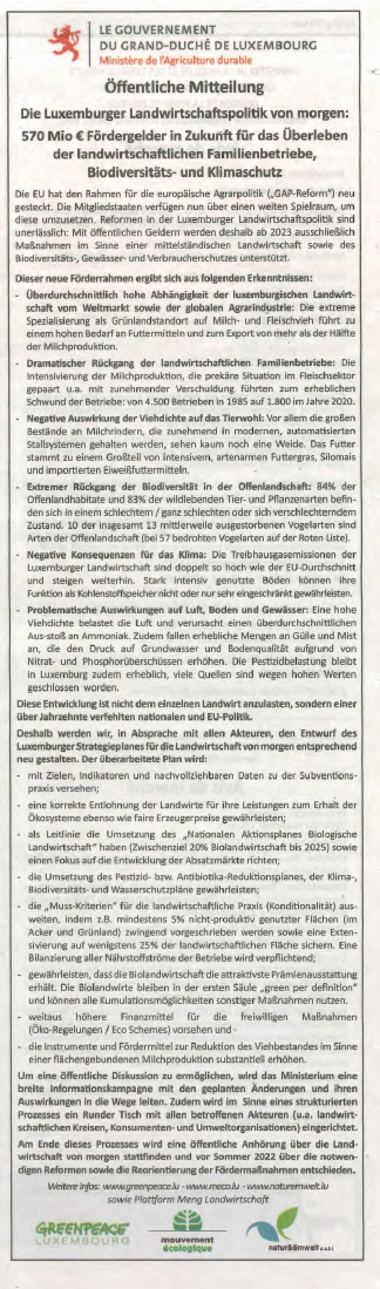 Annonce aus dem Luxemburger Wort vum 1/12/2021