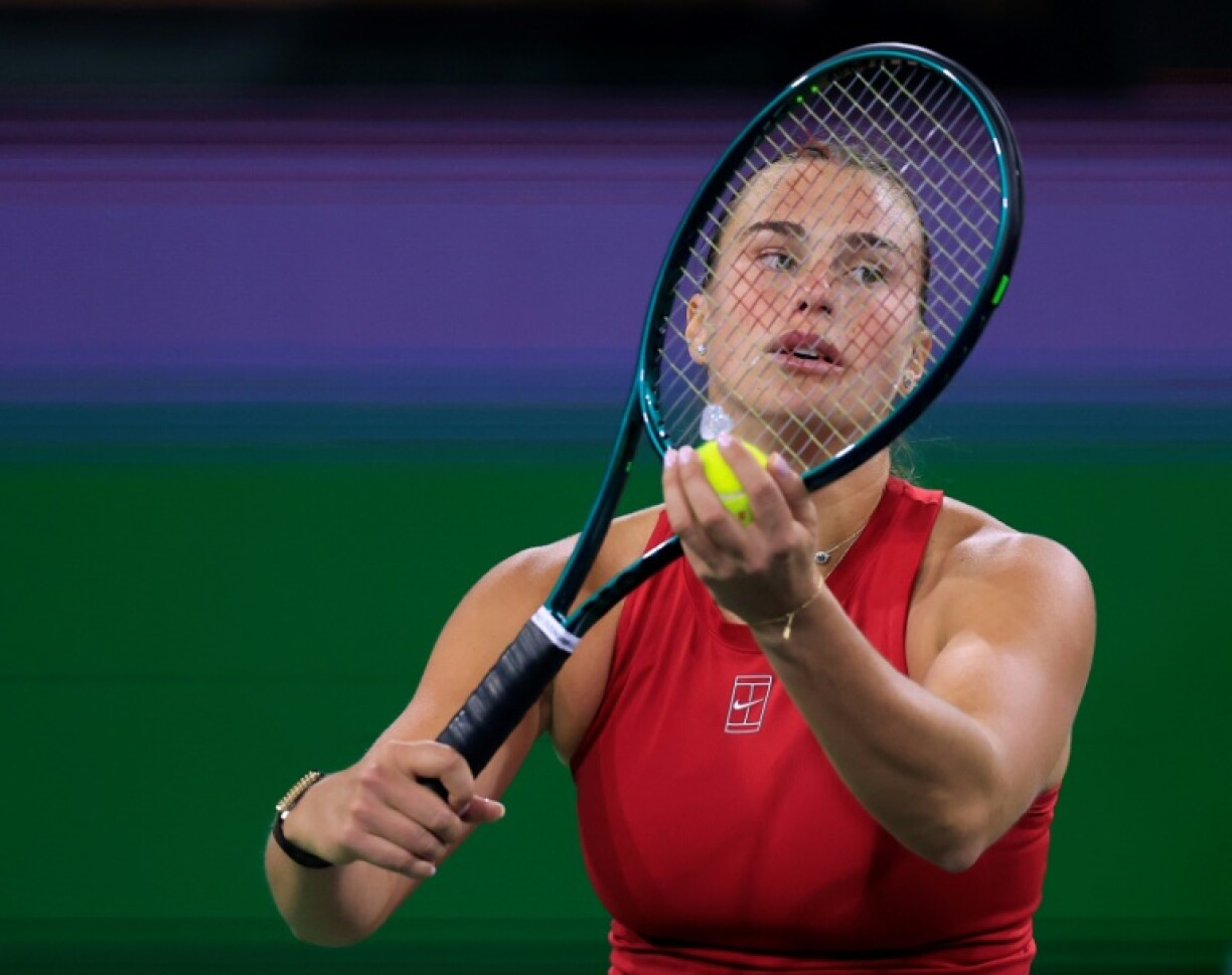 Aryna Sabalenka of Belarus prepares to serve on the way to a second round victory over American McCartney Kessler at Indian Wells