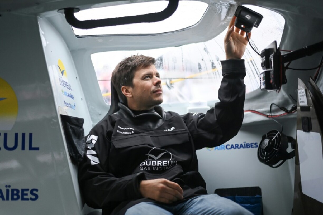 Second placed French skipper Sebastien Simon has a broken foil