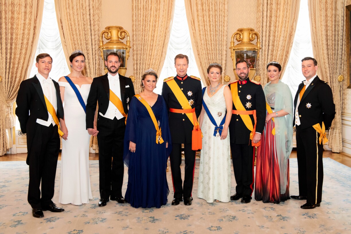 Prince Louis, Princess Claire and her husband Prince Félix, Grand Duchess Maria Teresa, Grand Duke Henri, Hereditary Grand Duchess Stéphanie and her husband Hereditary Grand Duke Guillaume, Princess Alexandra, and Prince Sébastien