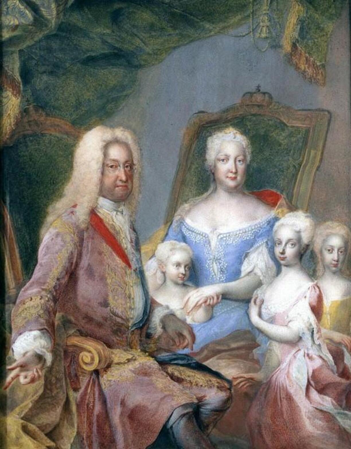 Charles VI, Holy Roman Emperor, and his family. His eldest daughter Maria Theresa is second from right.