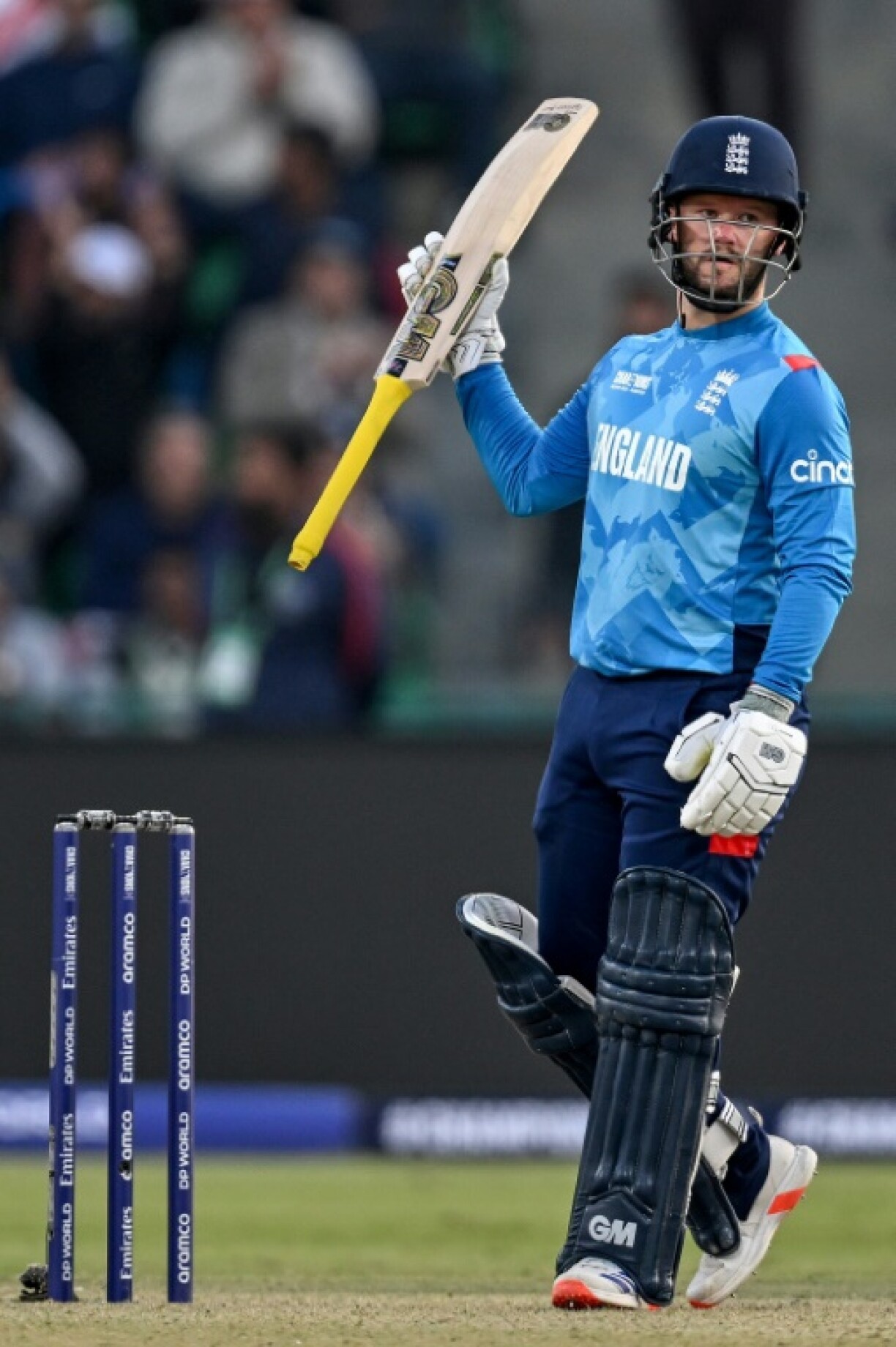 High life: England's Ben Duckett celebrates after passing 150 on Saturday