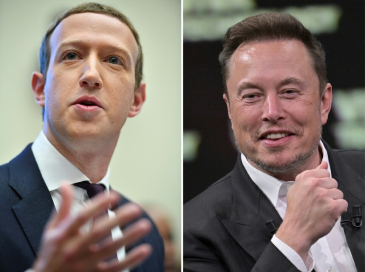 Cette combinaison de photos créées le 22 juin 2023 montre Elon Musk, à Paris le 16 juin 2023 (à droite) et Mark Zuckerberg, à Washington, le 23 octobre 2019