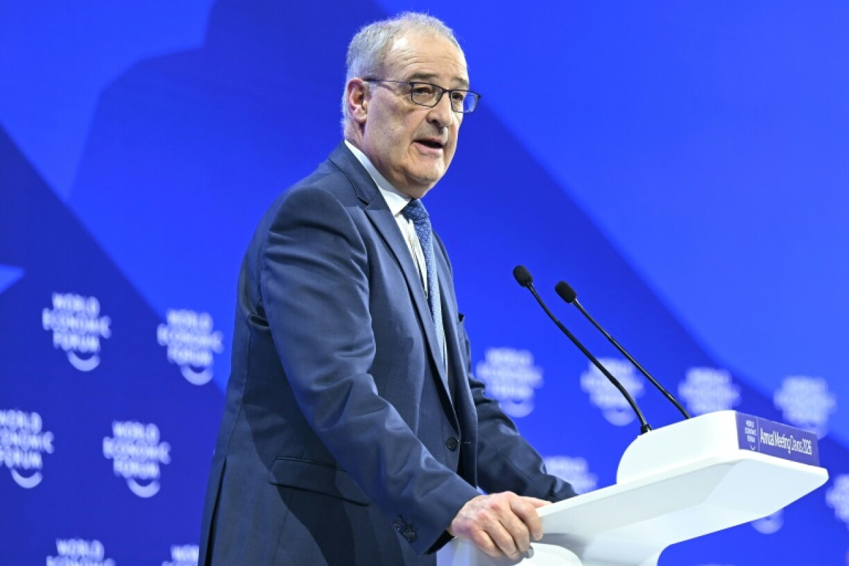Switzerland's President Guy Parmelin speaking at the World Economic Forum in Davos