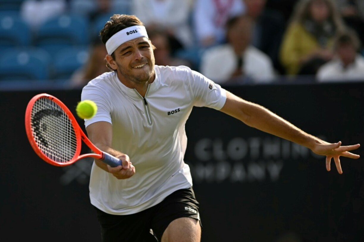 Defending champion Taylor Fritz in action at Eastbourne