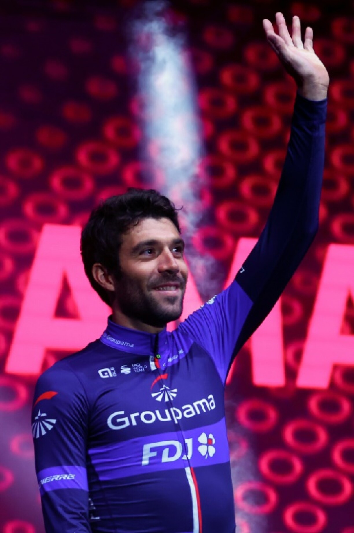 Le Français Thibaut Pinot lors de la présentation des équipes pour le Giro, le 4 mais 2023 à Pescara