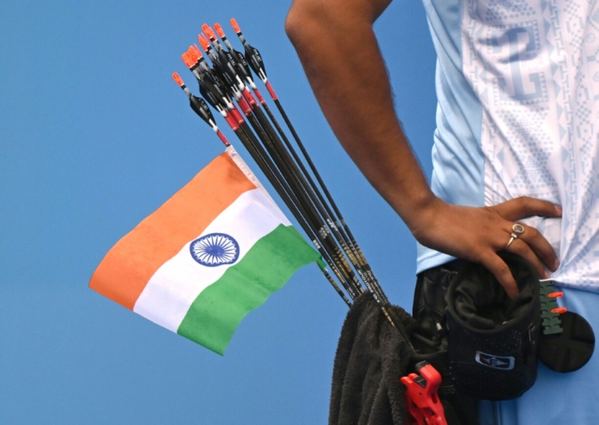 The Indian flag on an arrow of Abhishek Verma at the Asian Games in Hangzhou