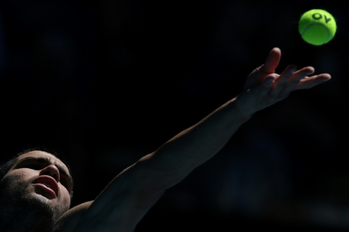 Spain's Carlos Alcaraz serves on his way to beating Portugal's Nuno Borges at the Australian Open