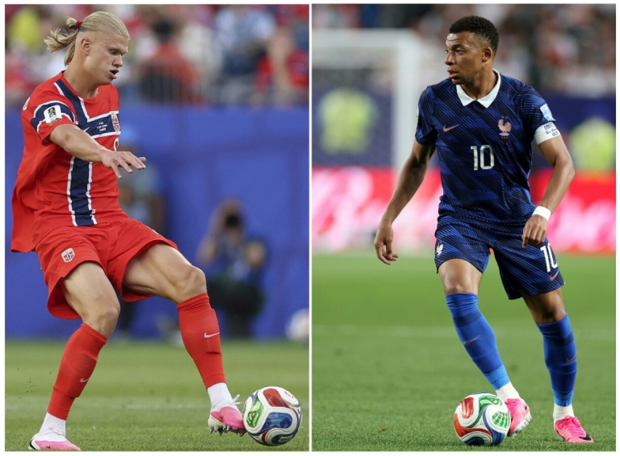 Les attaquants vedettes des Bleus Kylian Mbappé (à droite) et norvégien Erling Haaland représentés dans un combophoto daté du 24 juin 2026