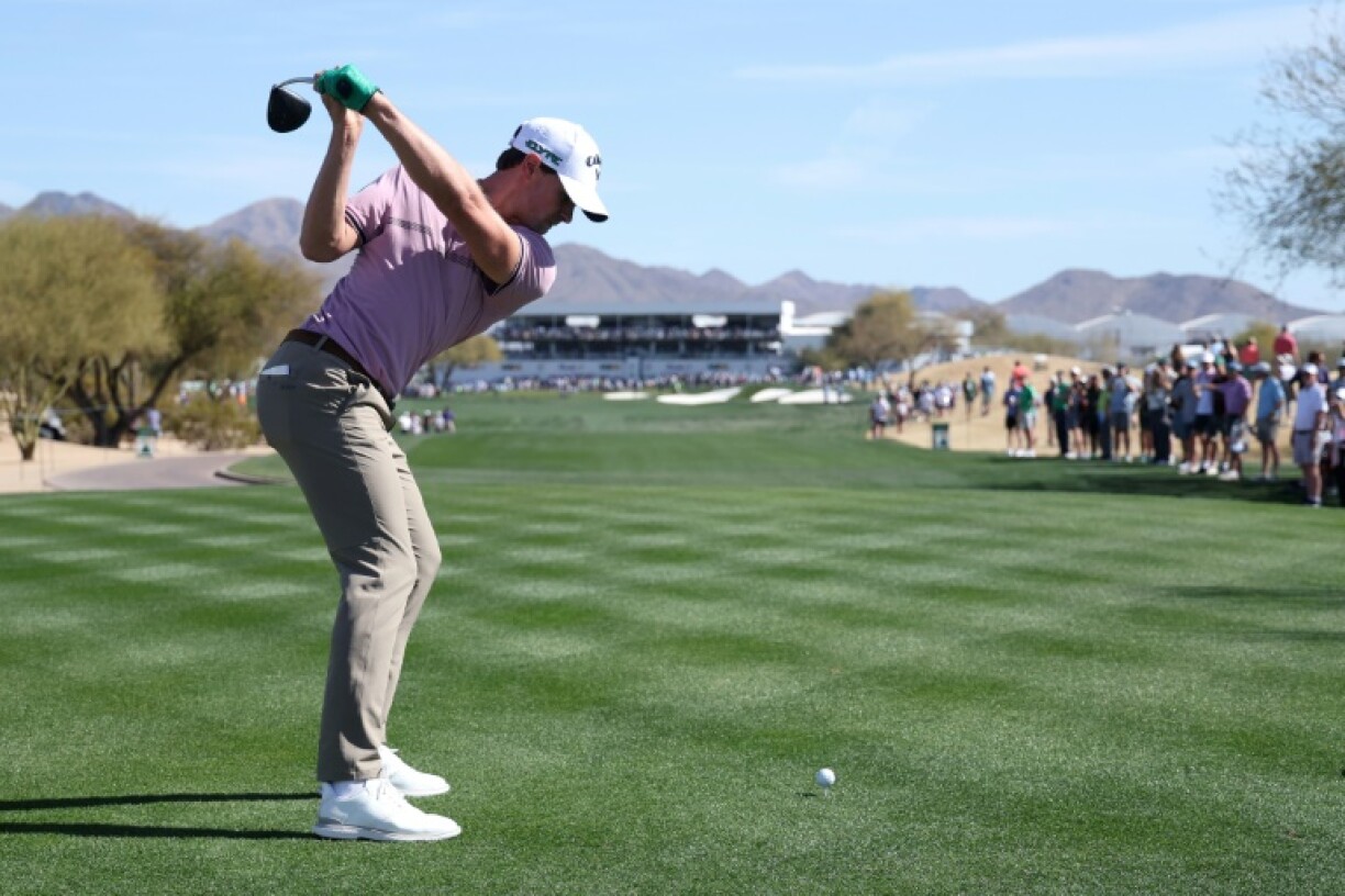 Belgian Thomas Detry tees off on the ninth hole on the way to the 54-hole lead at the US PGA Tour Phoenix Open
