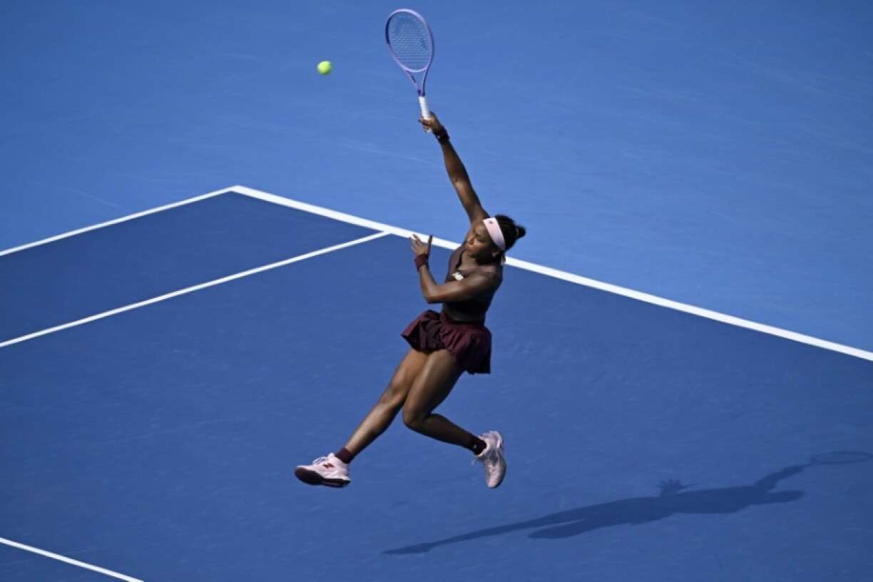 USA's Coco Gauff hits a return to Colombia's Camila Osorio during their women's singles second round tennis match at the China Open tennis tournament in Beijing on October 3, 2026.