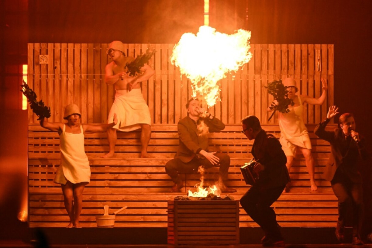 KAJ, representing Sweden, performing their sauna song 'Bara Bada Bastu'