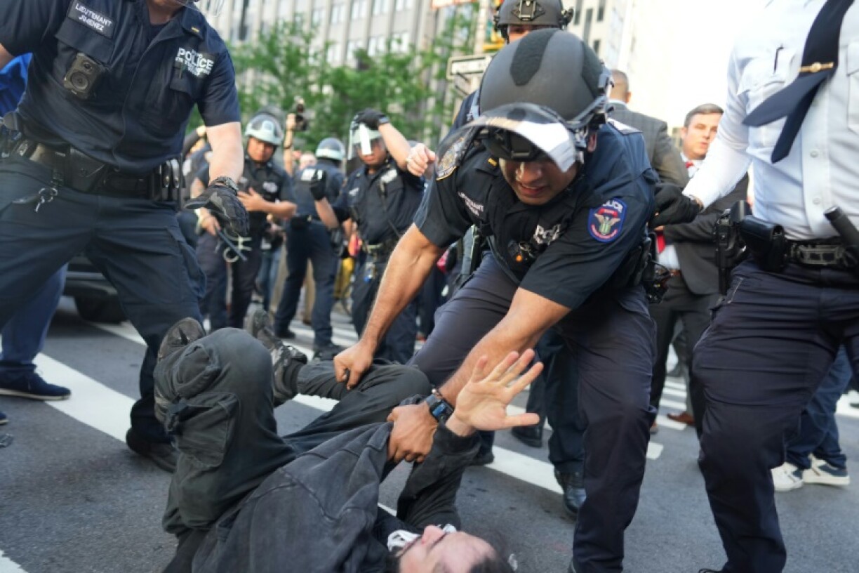 Police made arrests in New York on Tuesday as protests spread from Los Angeles