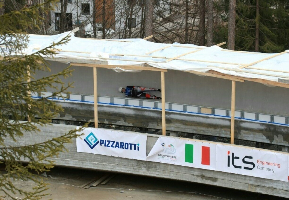 A Canadian athlete on a luge tests the new Cortina Sliding Centre