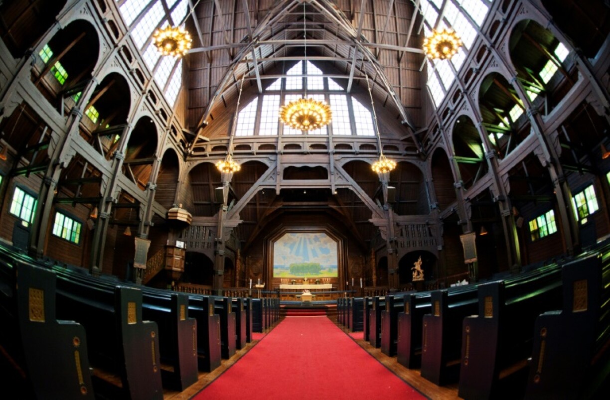 Inside the Kiruna Kyrka church that is to be moved five kilometers on a truck