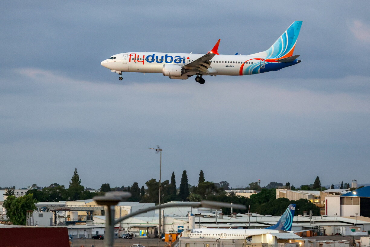 A flydubai Boeing 737 MAX 8 aircraft prepares for landing at Israel's Ben Gurion Airport in Lod on September 30, 2026.