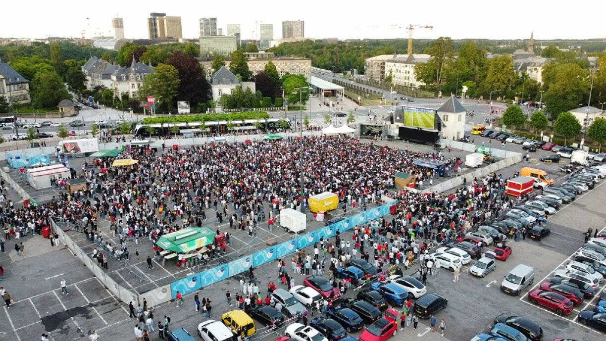 Public viewing of the men's Euro quarter-final between Portugal and France on 5 July 2024.