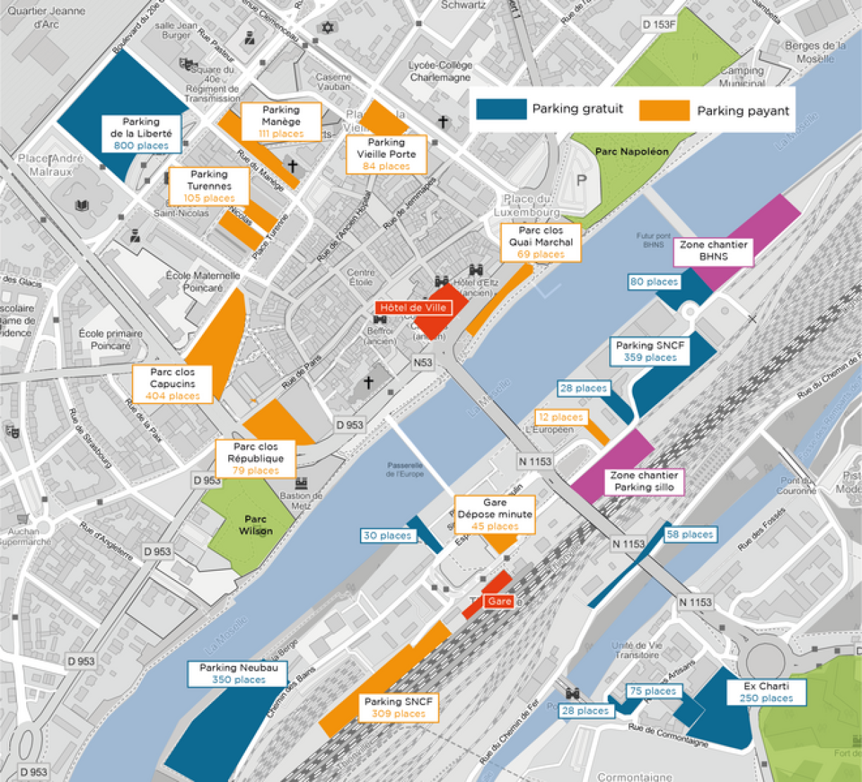 Les parkings actuellement disponibles à Thionville.