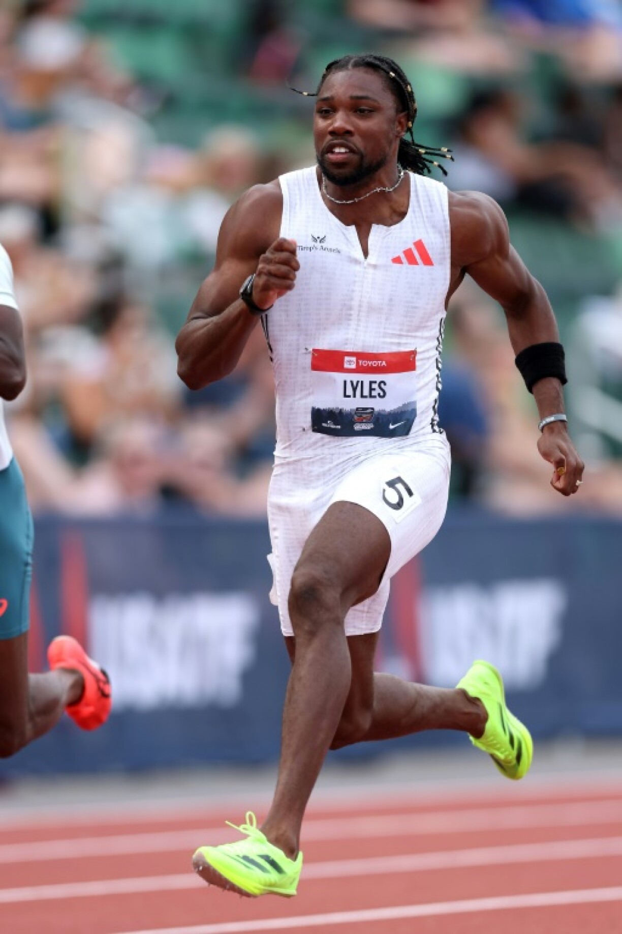 Noah Lyles storms through his 100m heat at the US Track and Field Championships in Eugene