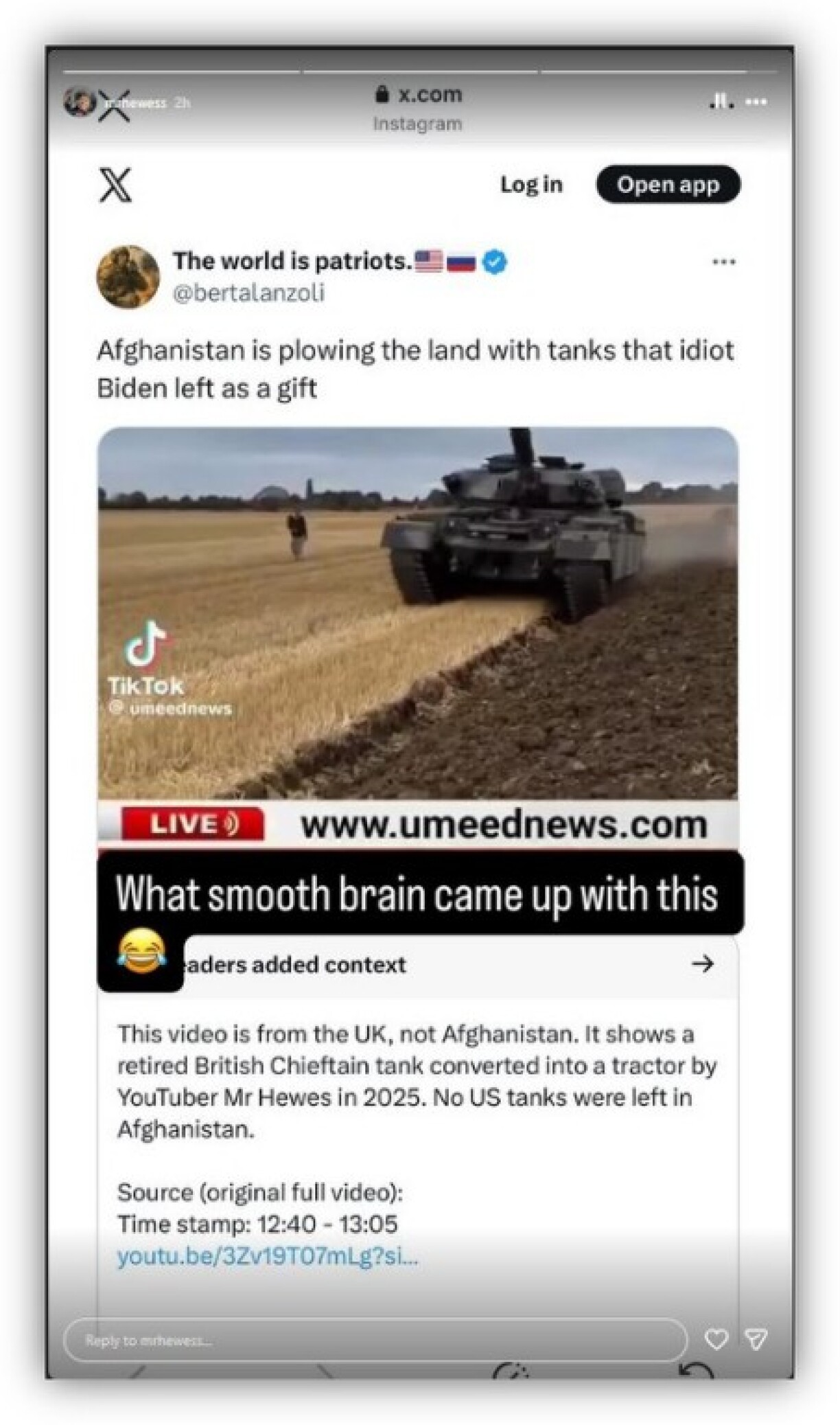 Screenshot from Instagram taken December 9, 2025