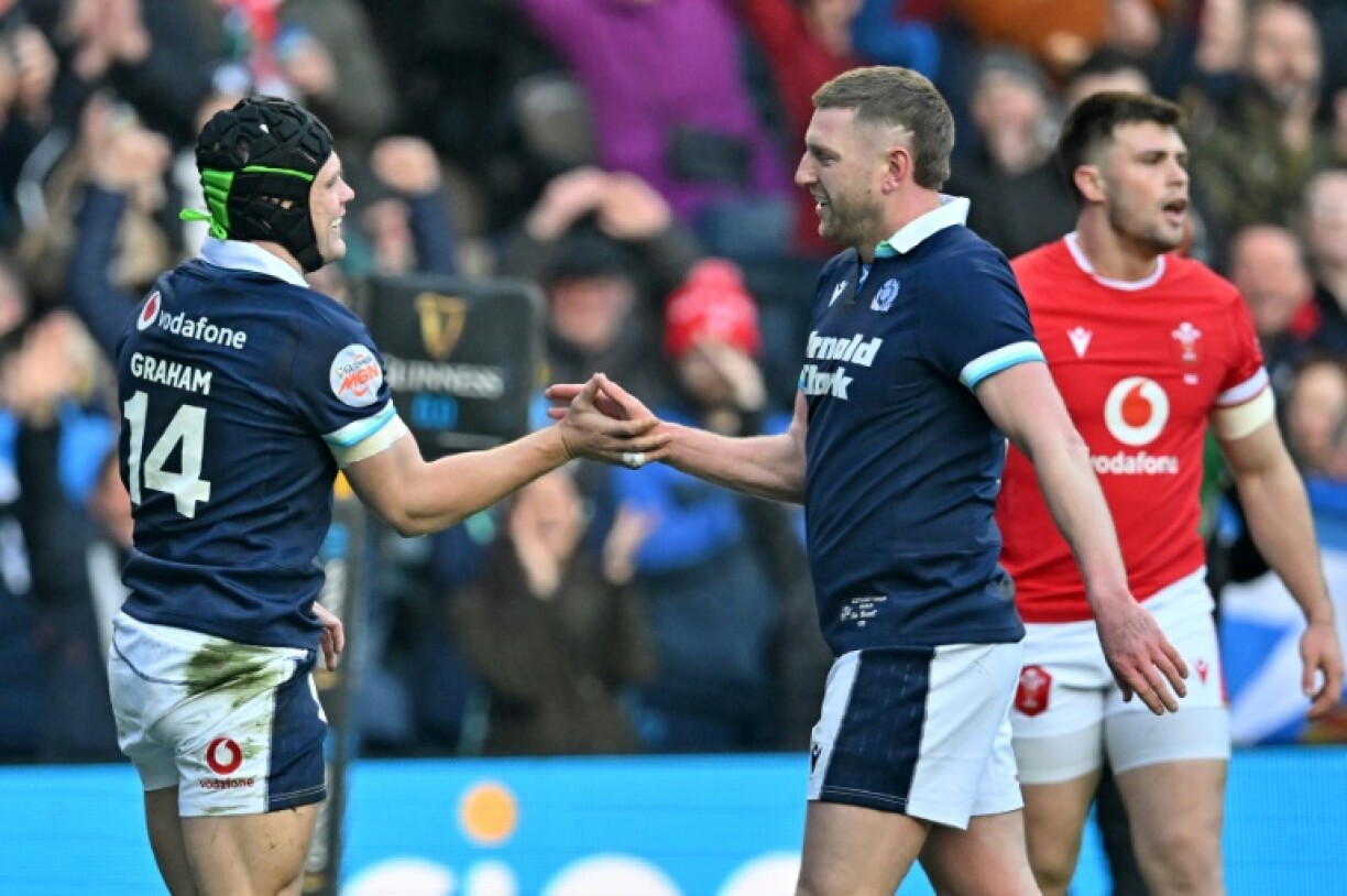 Scotland's Finn Russell (R) is tipped to be the British and Irish Lions' starting fly-half in an upcoming three-Test series against Australia