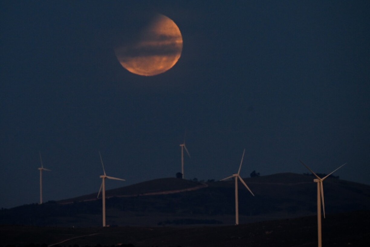 A lunar eclipse turns the Moon red near the Australian capital city of Canberra on March 14, 2025