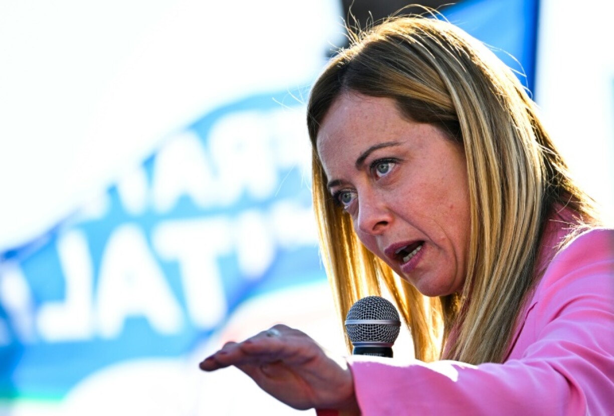 Giorgia Meloni, dirigeante du parti d'extrême droite italien Fratelli d'Italia, lors d'un discours de fin de campagne à Naples en Italie le 23 septembre 2022