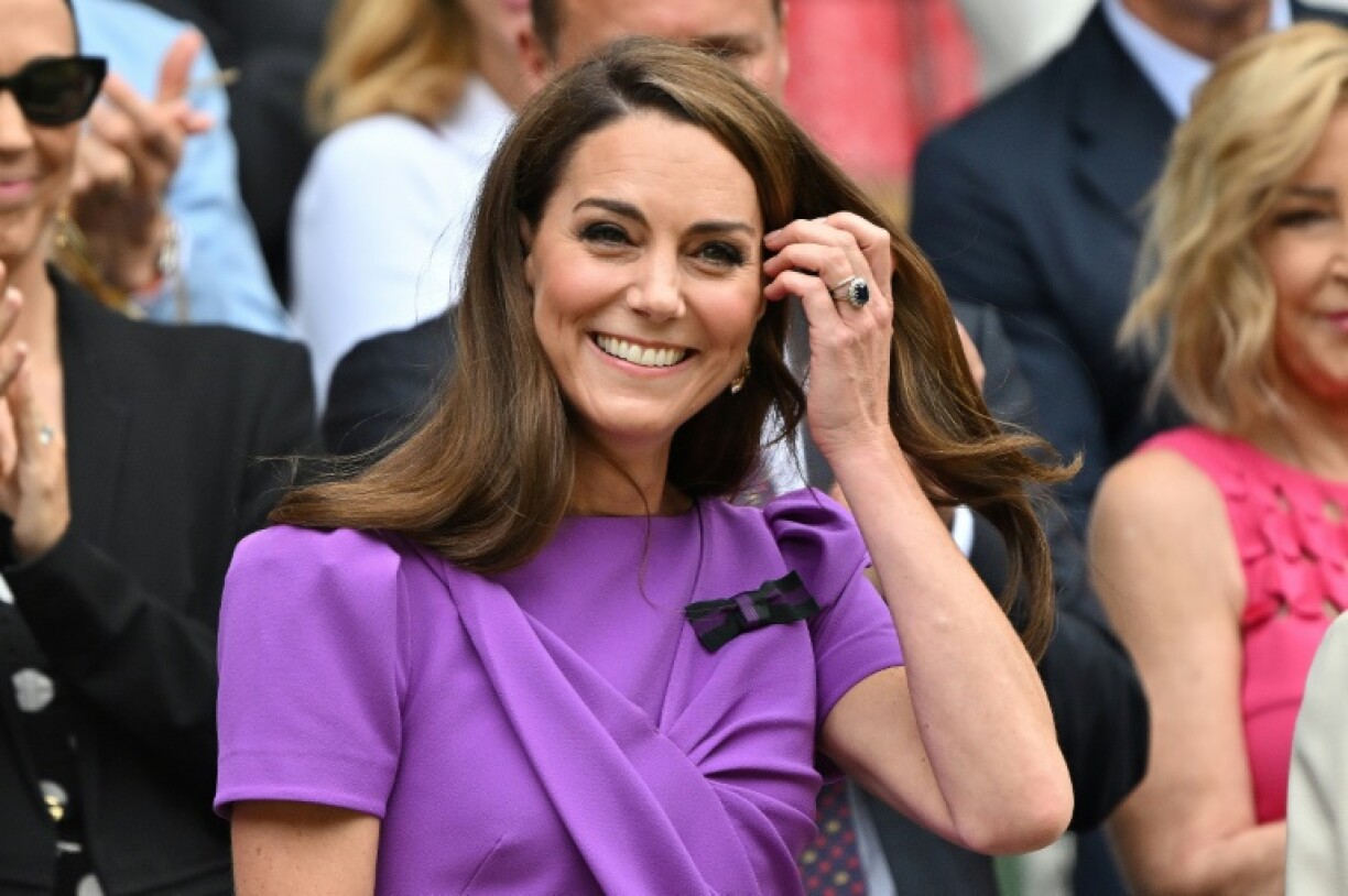 La princesse Kate dans la loge royale pour assister à la finale hommes du tournoi de tennis de Wimbledons, au sud-ouest de Londres, le 14 juillet 2024