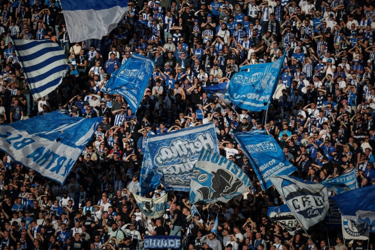 Fans of Bundesliga 2 side Hertha Berlin. The German second division is the wealthiest of its kind in Europe