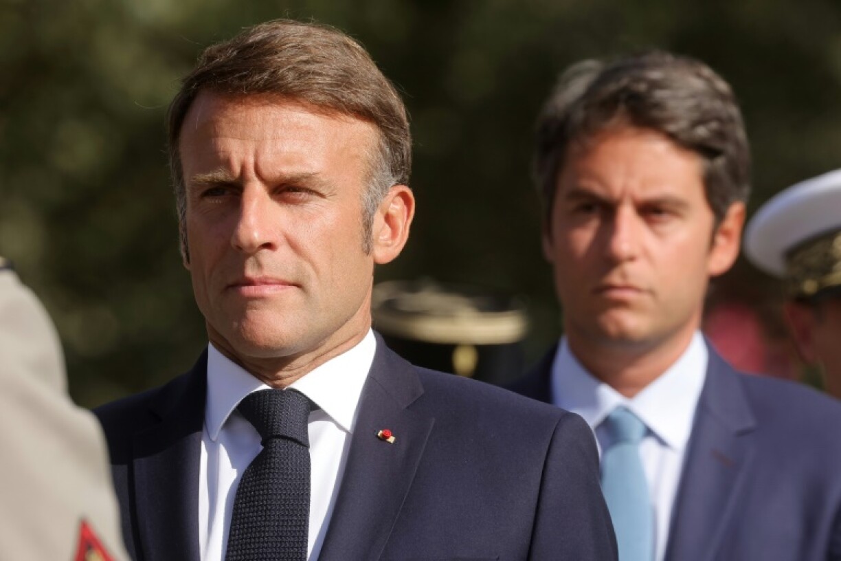 Le président Emmanuel Macron (à gauche) et le Premier ministre démissionnaire Gabriel Attal le 25 août 2024 à Paris
