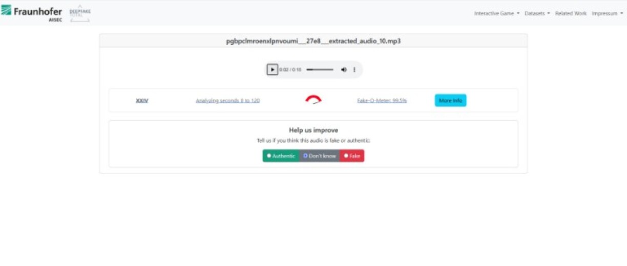 Screenshot des Analyseergebnisses von Deepfake Total: 14. Januar 2026