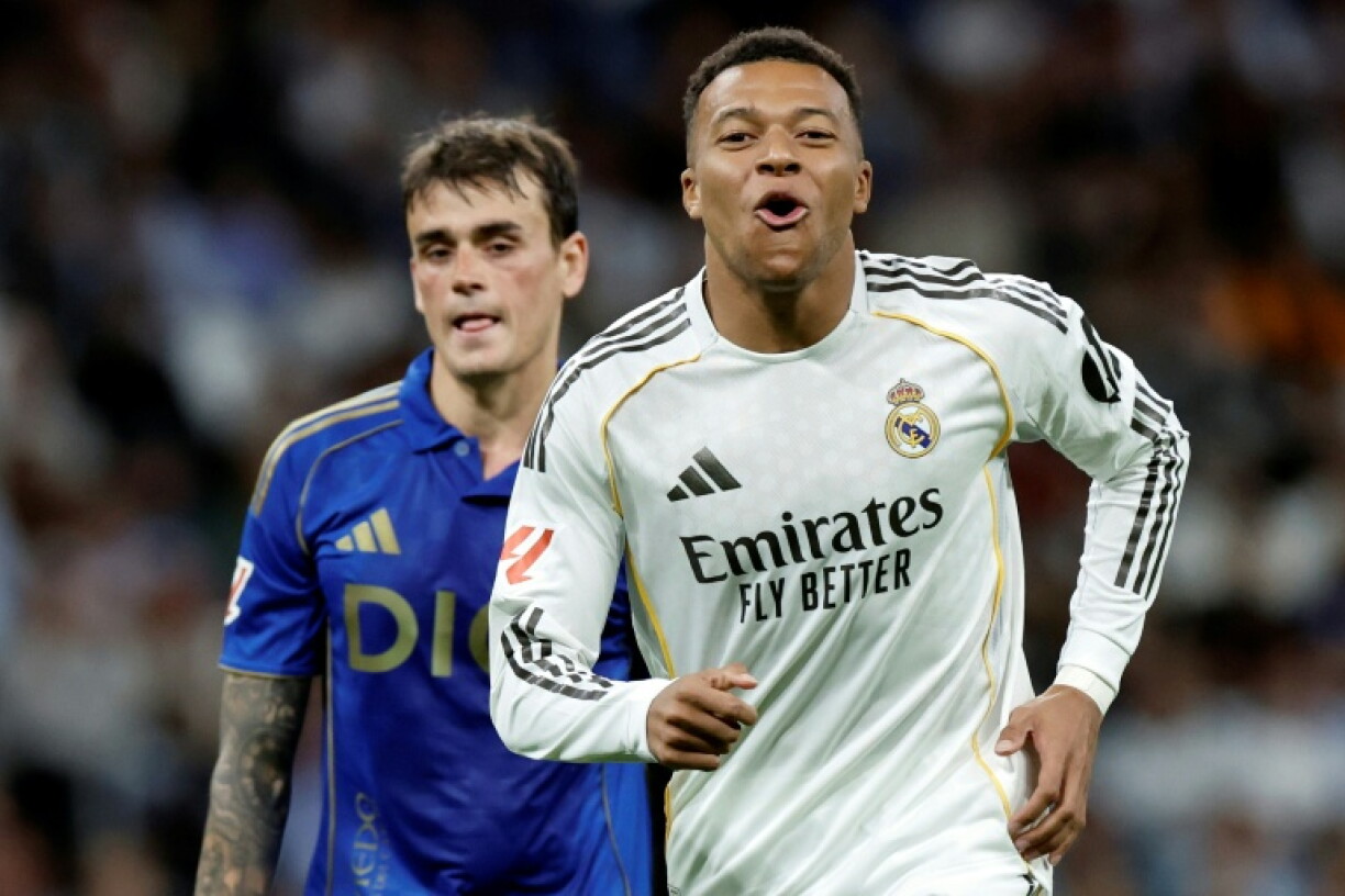 Kylian Mbappe lors du match du Real Madrid face au Real Oviedo au Santiago Bernabeu à Madrid le 14 mai.