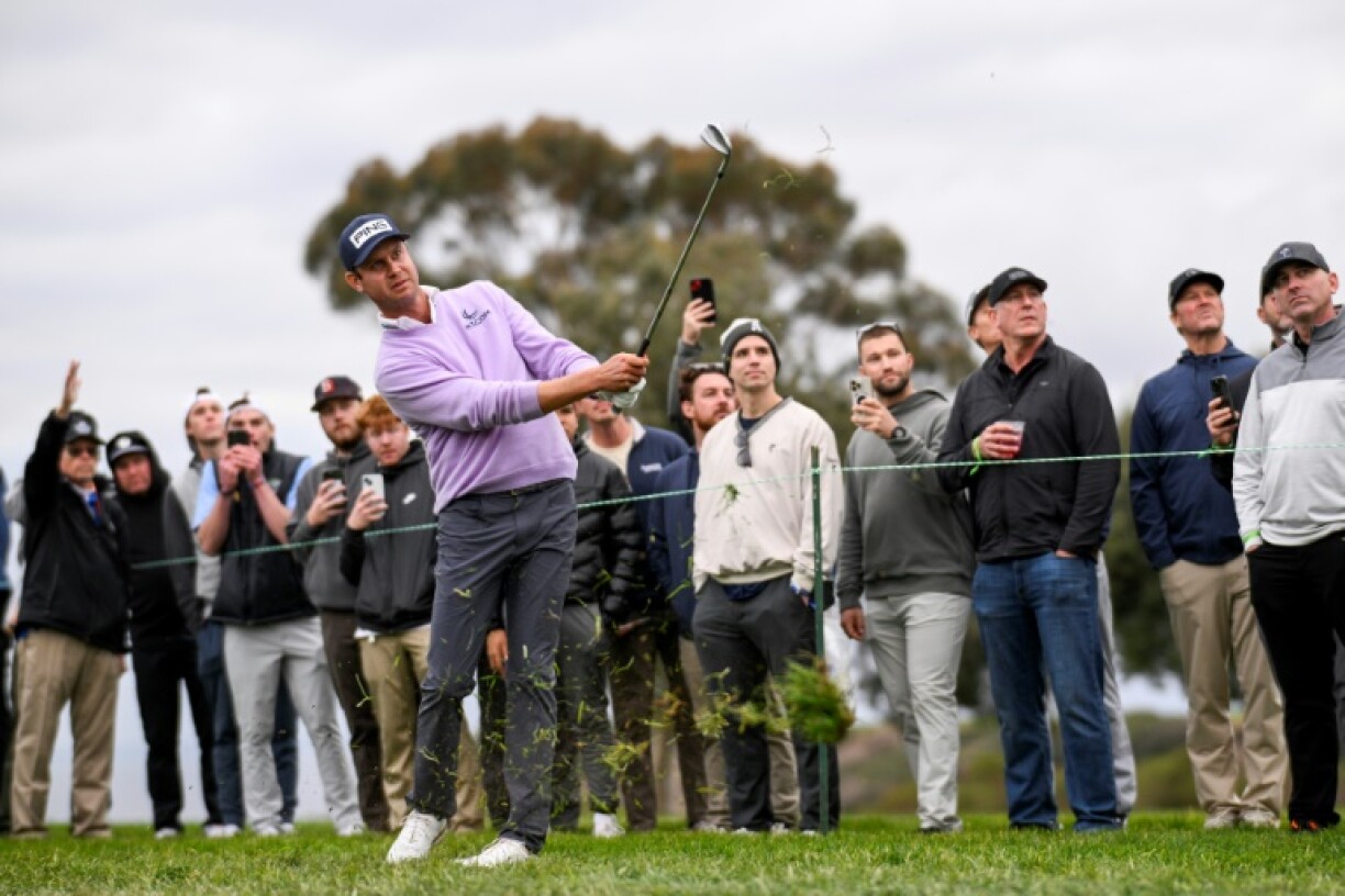 Harris English hits his approach at the 18th hole on the way to victory in the US PGA Tour Farmers Insurance Open at Torrey Pines