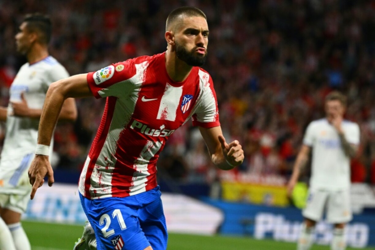 L'attaquant belge de l'Atlético Yannick Carrasco vient de marquer contre le Real Madrid, le 8 mai 2022 au Wanda Metropolitano de Madrid