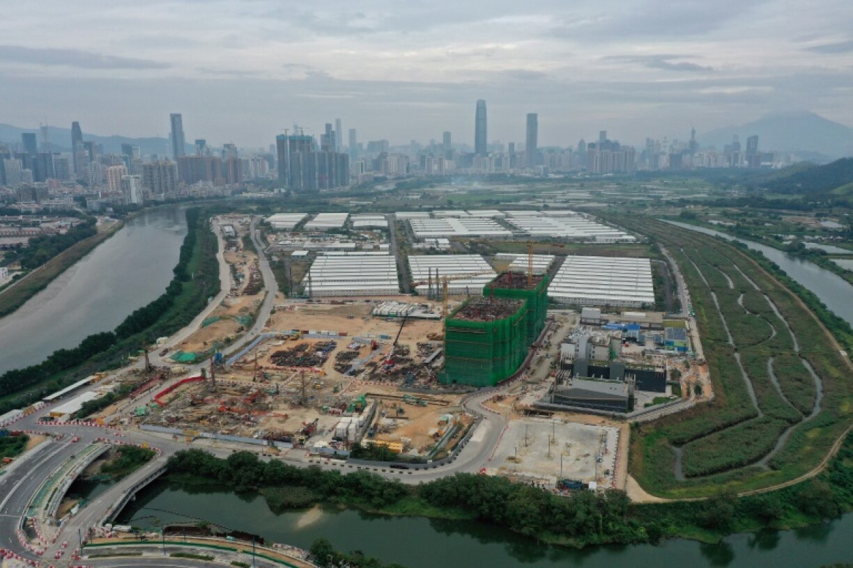 An aerial view of development in San Tin in northern Hong Kong