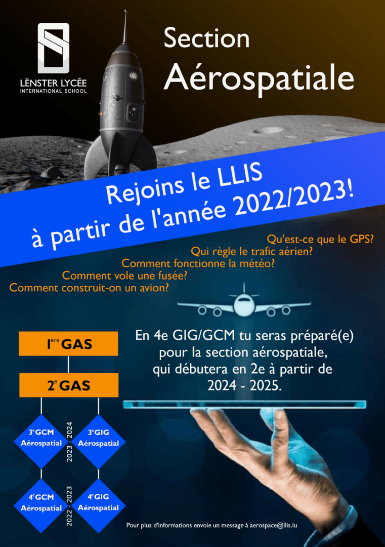 De la fusée au GPS, de l'avion à la météo: le dépliant du LLIS de juin 2022, qui fait de la pub pour la nouvelle section.
