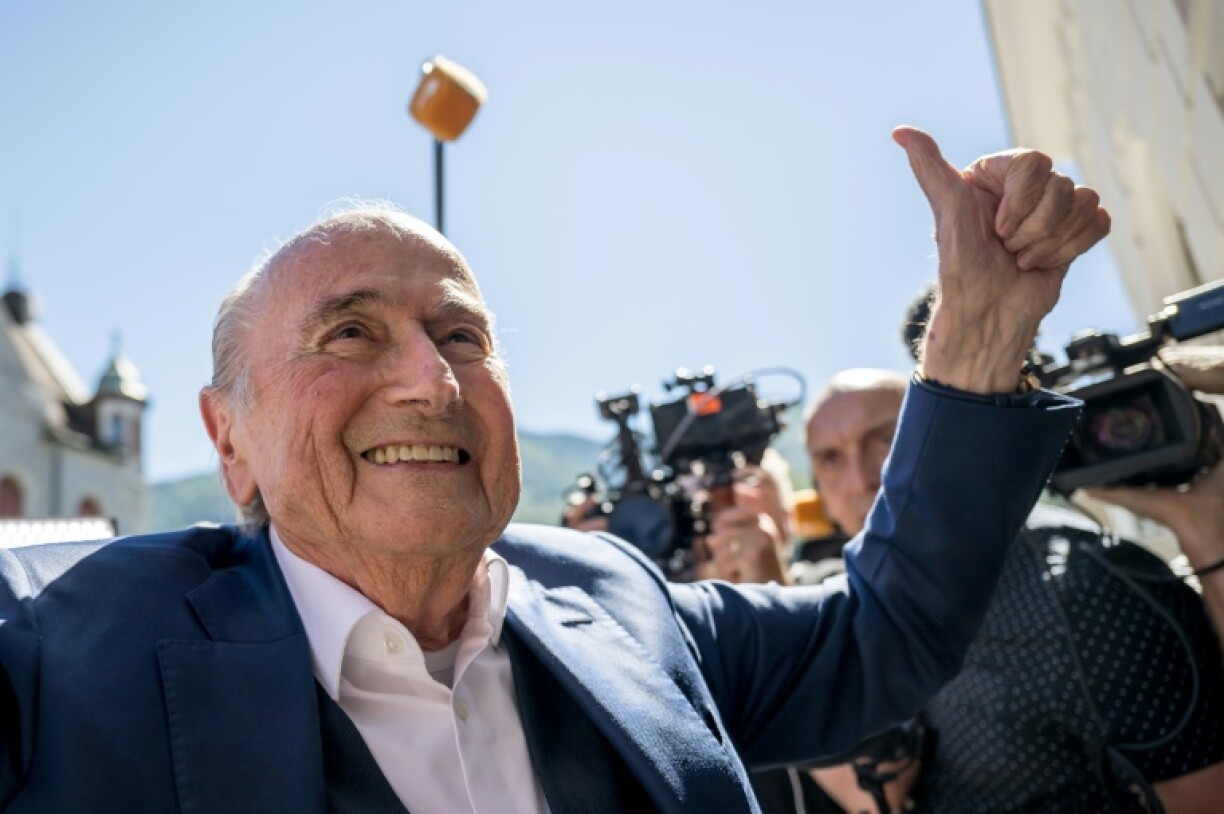 Sepp Blatter leaving the Bellinzona court in 2022 after he was acquitted