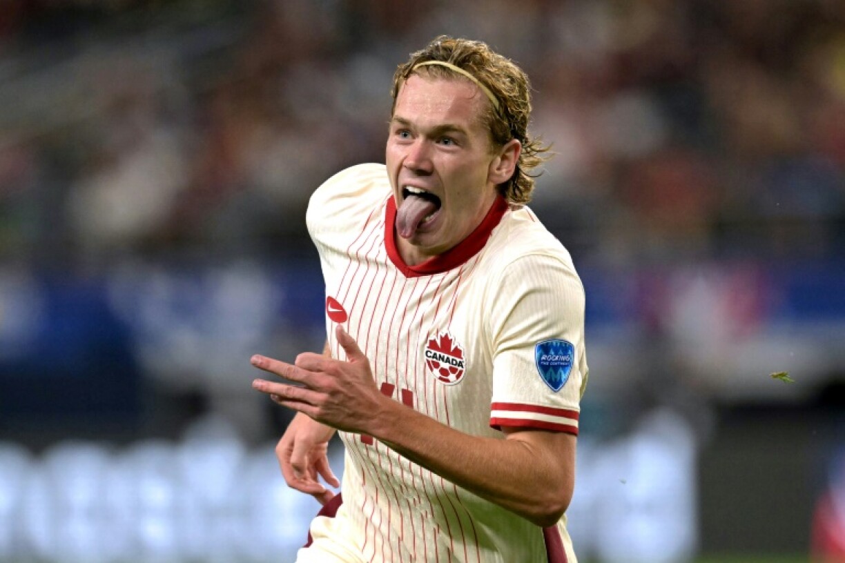 Jacob Shaffelburg celebrates scoring for Canada in their Copa America quarter-final against Venezuela in July.