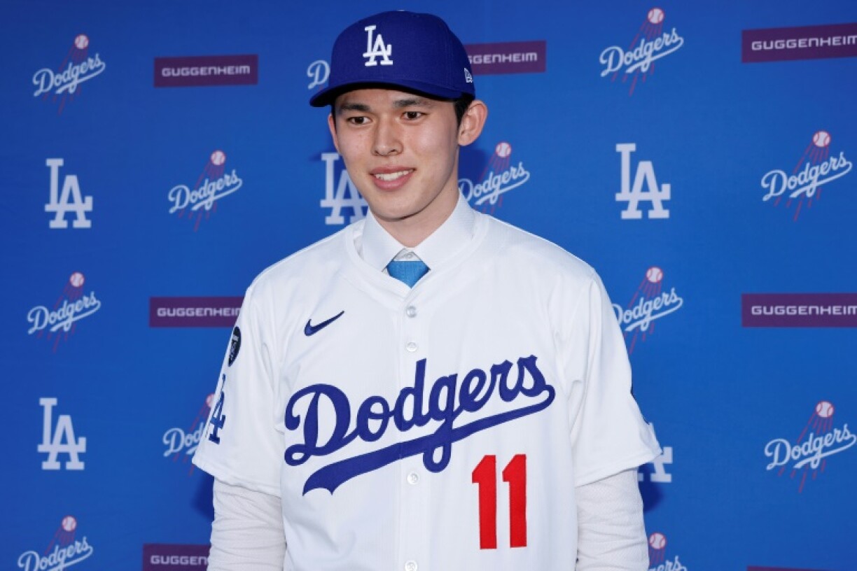 Japanese baseball star Roki Sasaki at his unveiling by the Los Angeles Dodgers on January 22, 2025