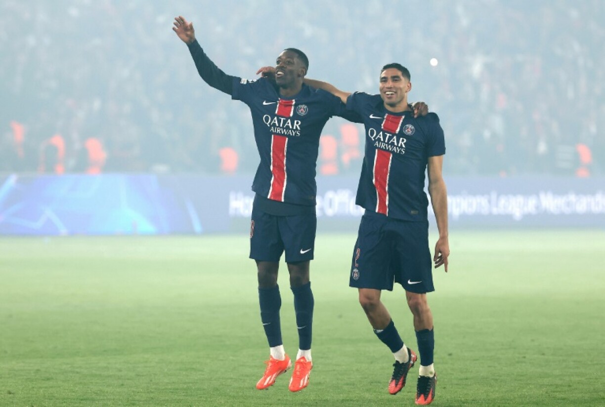Ousmane Dembele (L) and ex-Inter full-back Achraf Hakimi will be two of the key players for Paris Saint-Germain in the Champions League final