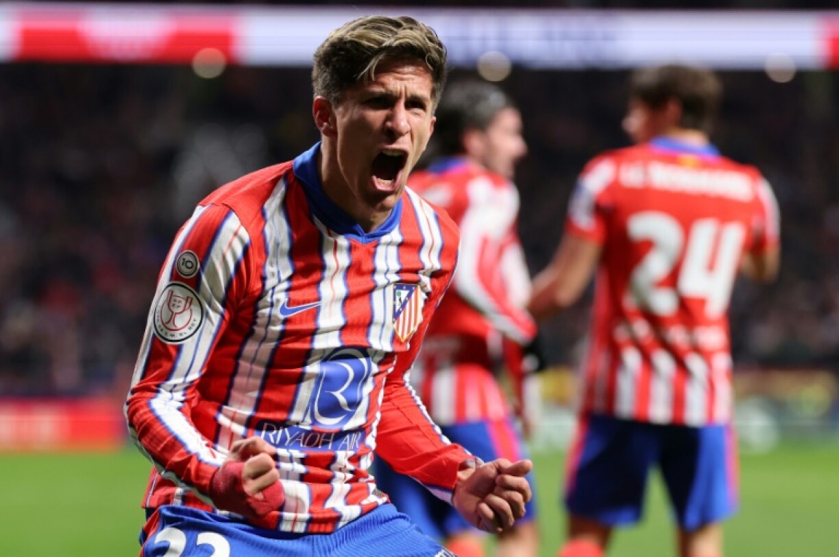 Atletico Madrid's Argentine forward Giuliano Simeone celebrates scoring his second goal against Getafe