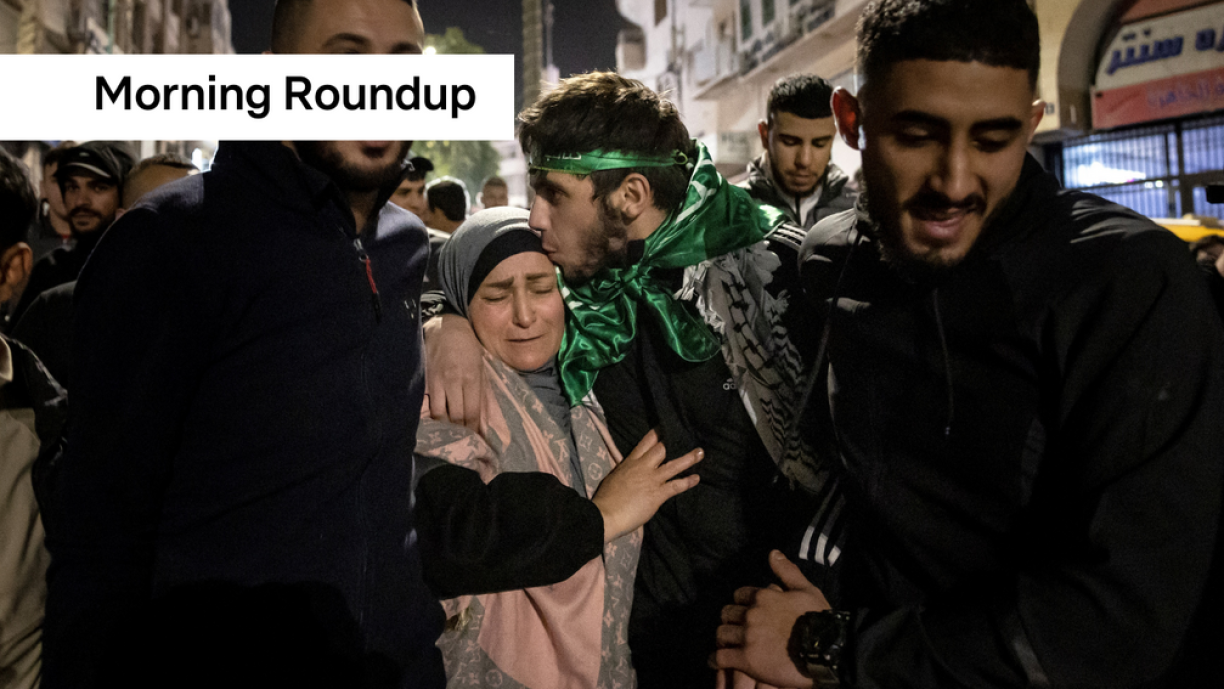 A Palestinian prisoner hugs his mother after being released from an Israeli jail in exchange for Israeli hostages released by Hamas from the Gaza Strip, in Ramallah, in the occupied West Bank on November 26, 2023.