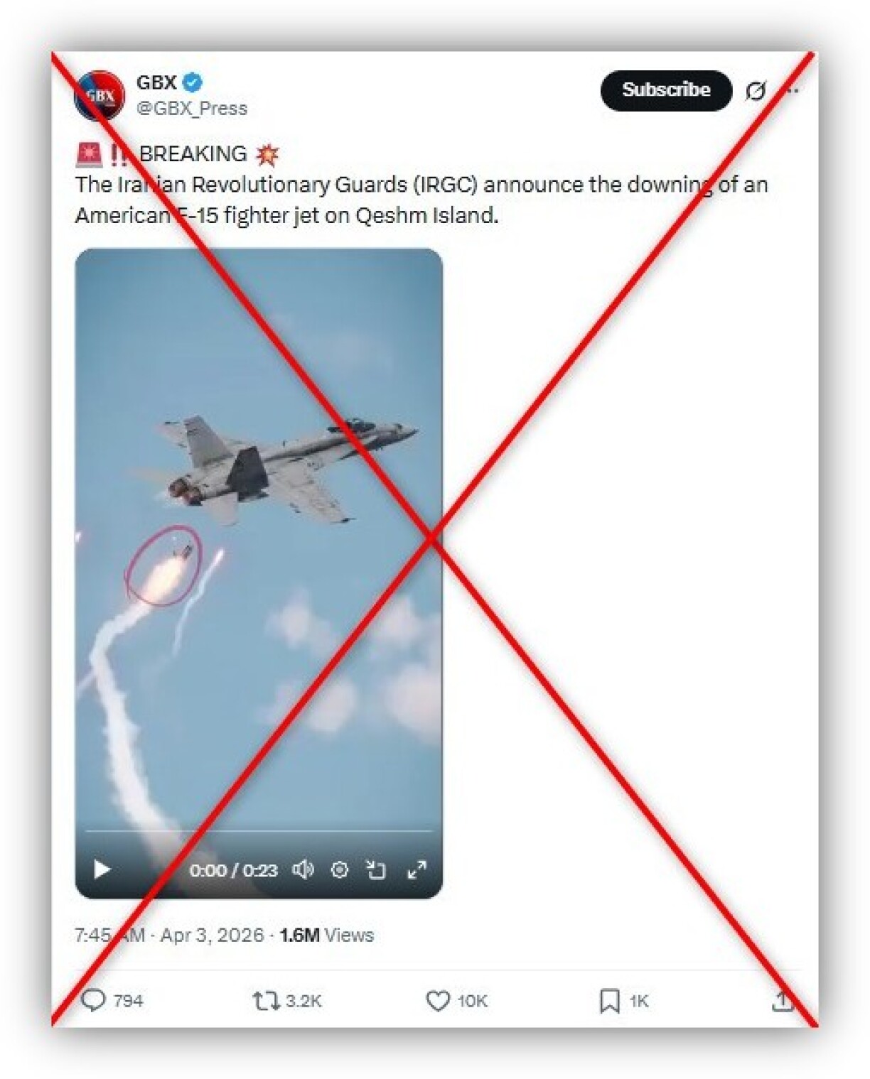 Screenshot from X taken April 3, 2026