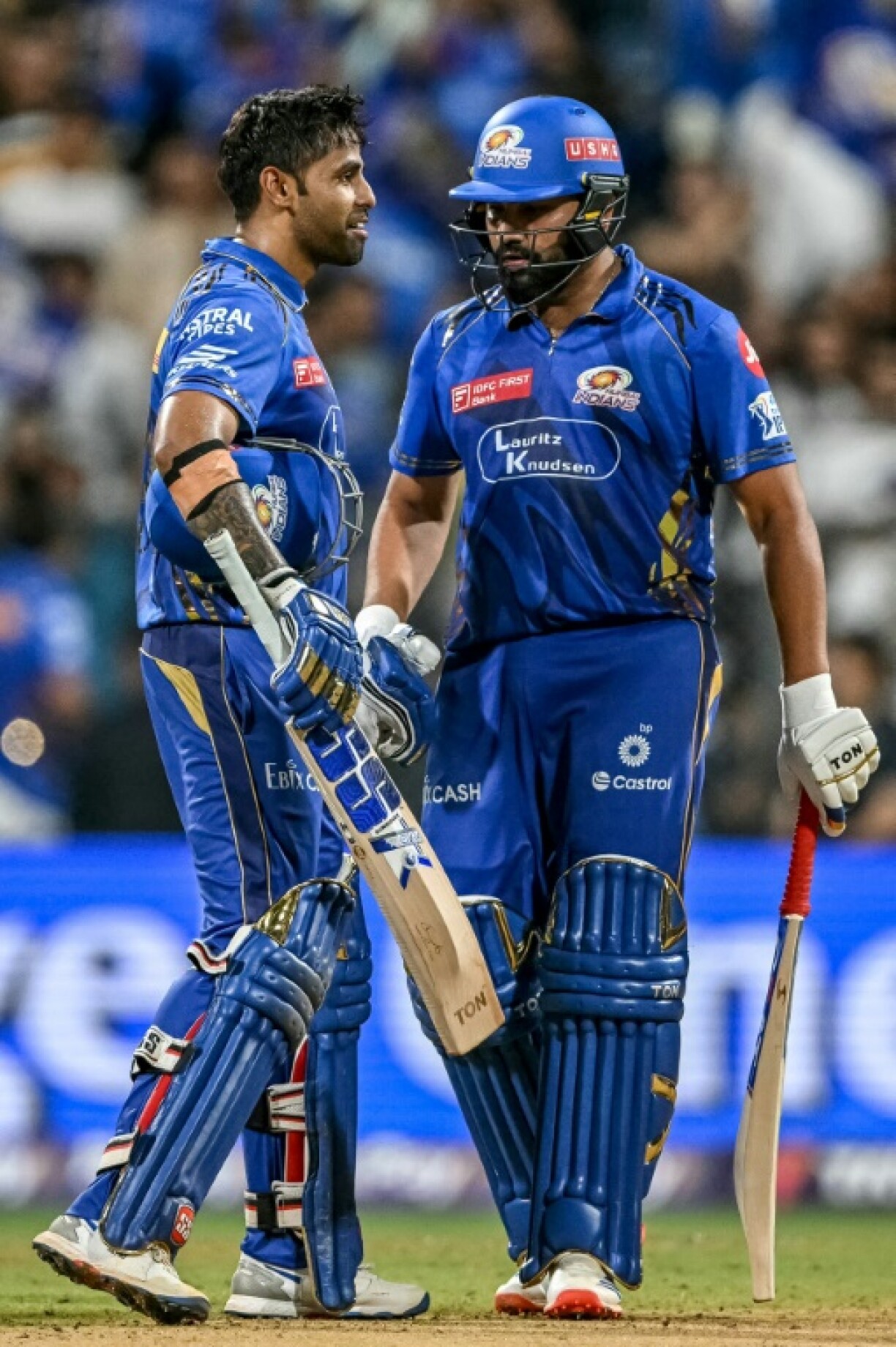 Suryakumar Yadav (L) and Rohit Sharma added 114 for the second wicket as Mumbai Indians romped to a nine-wicket win over Chennai Super Kings in the IPL