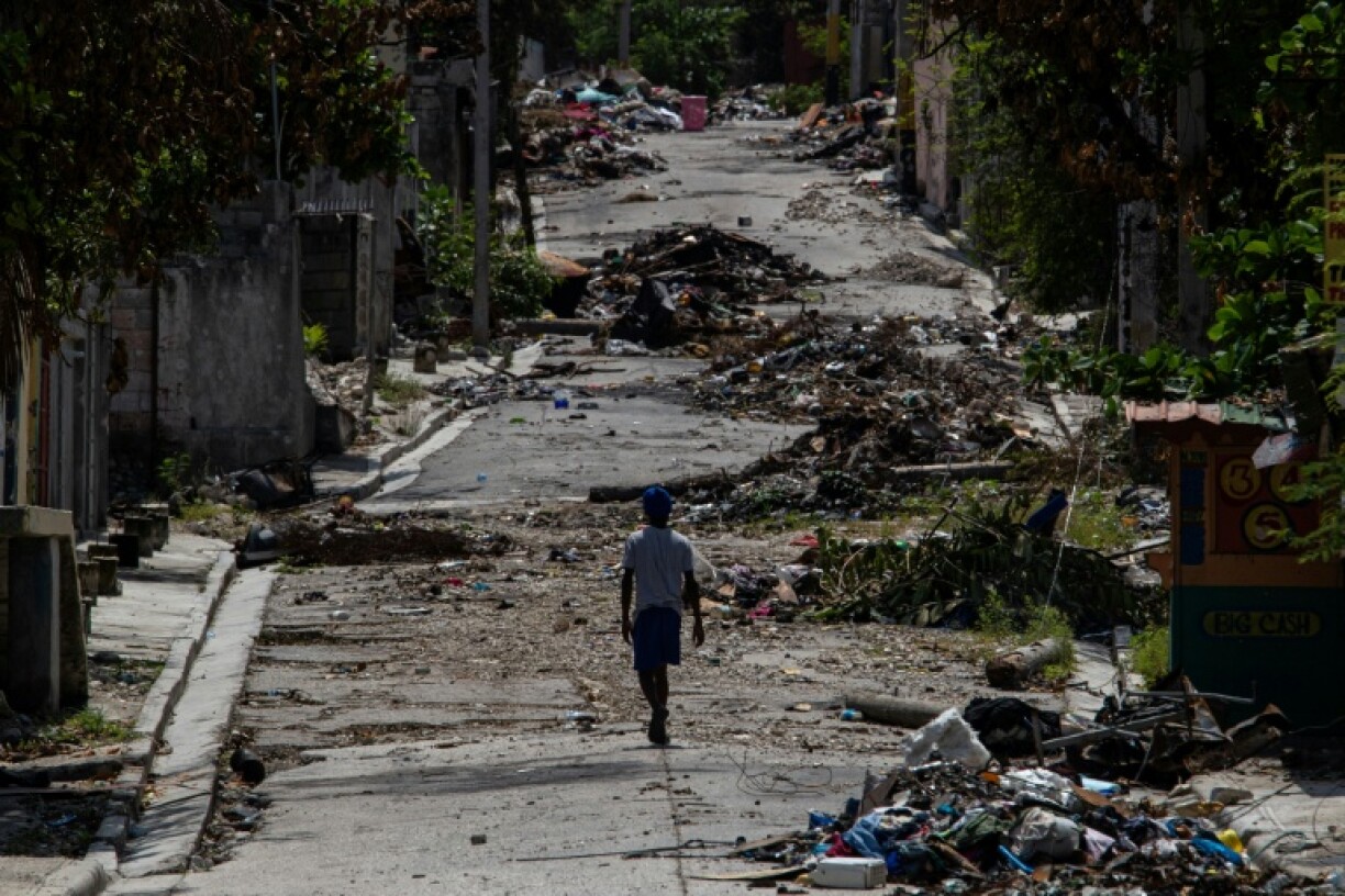 A debris-filled street in the Delmas 30 neighborhood in Port-au-Prince, Haiti seen in September 2025