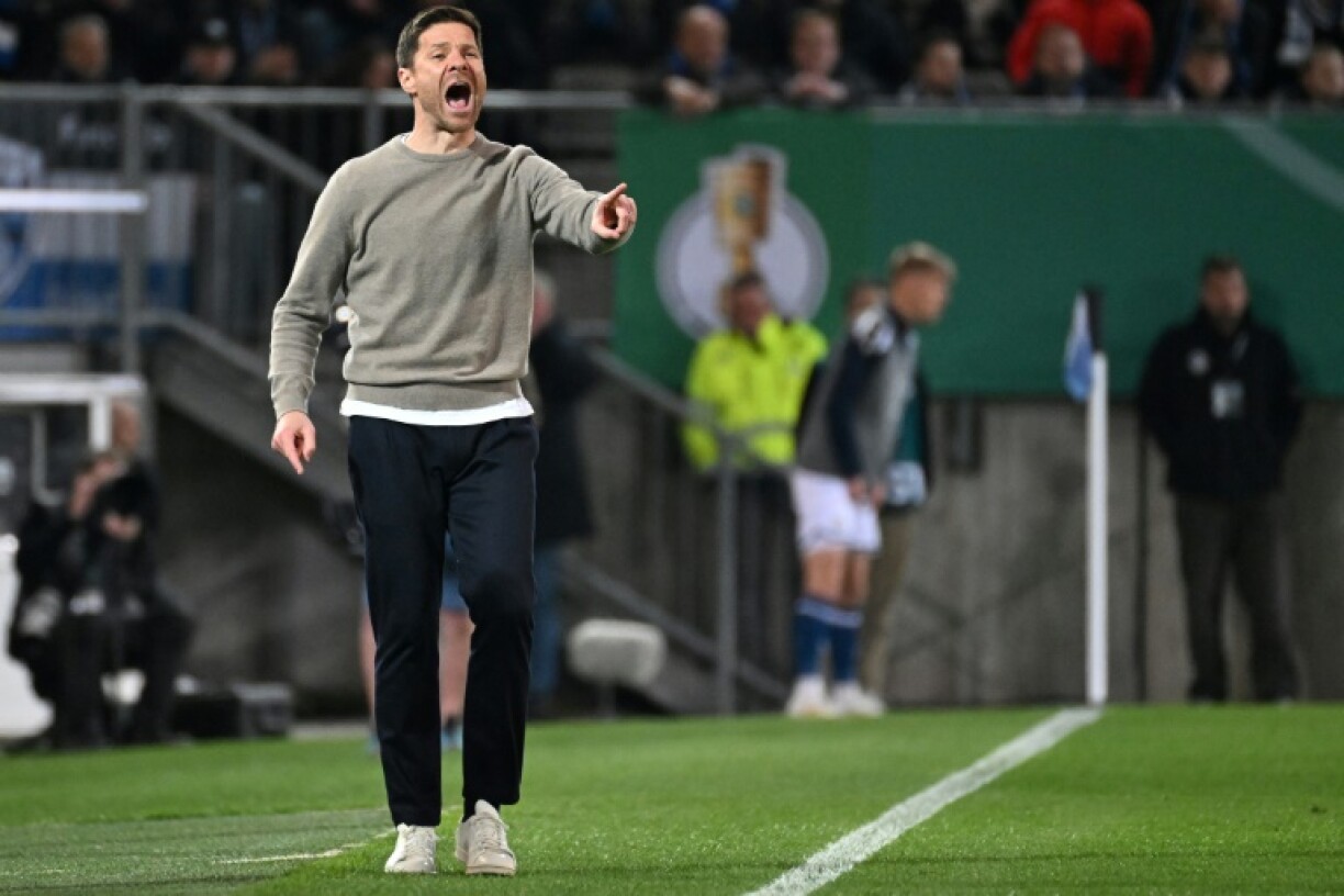 Bayer Leverkusen coach Xabi Alonso during his side's 2-1 loss to Arminia Bielefeld in the German Cup semi-finals